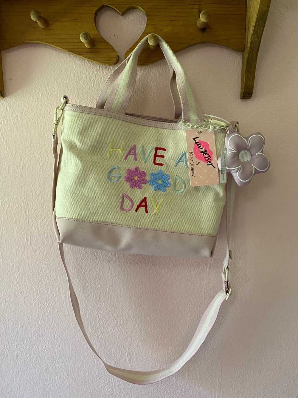 Betsey Johnson Luv Betsey “Have A Good Day” Embroidered Canvas Tote Bag